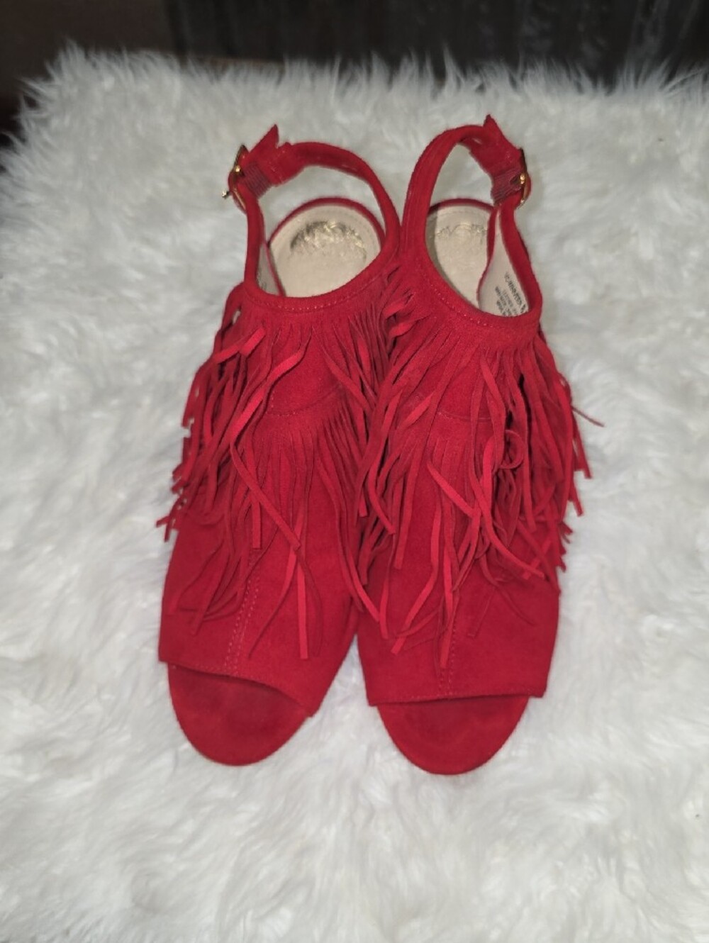 Fringe Peep-Toe Sandal - Red - Picture 5 of 8